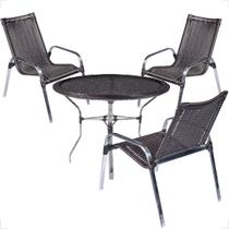 Conjunto 3 Cadeiras e Mesa Alta Alumínio Para Área Externa Fortaleza Fibra Sintética Artesanal