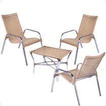 Conjunto 3 Cadeiras e Mesa de Centro Alumínio Para Área Externa Fortaleza Fibra Sintética Artesanal - Fexx FiberHome