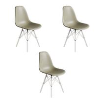 Conjunto 3 Cadeiras Eames Estilo Moderno em Ferro Branco com Assento Fendi