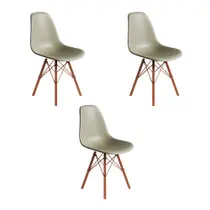Conjunto 3 Cadeiras Eames Estilo Moderno em Ferro Cobre com Assento Fendi Conjunto 3 Cadeiras Eames Estilo Moderno em Ferro Cobre com Assento Fendi
