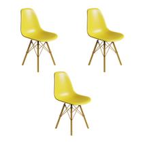 Conjunto 3 Cadeiras Eames Estilo Moderno em Ferro Dourado com Assento Amarelo