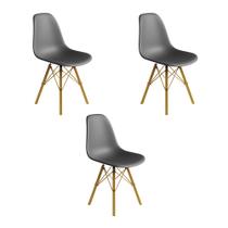 Conjunto 3 Cadeiras Eames Estilo Moderno em Ferro Dourado com Assento Cinza