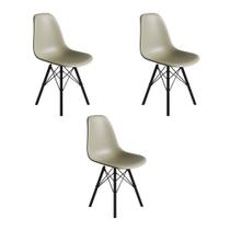 Conjunto 3 Cadeiras Eames Estilo Moderno em Ferro Preto com Assento Fendi