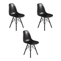 Conjunto 3 Cadeiras Eames Tubo Ferro Preto Assento Preto