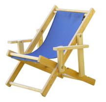 Conjunto 3 Cadeiras Espreguiçadeira Dobrável Infantil Madeira Maciça Natural com Tecido Azul