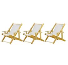Conjunto 3 Cadeiras Espreguiçadeira Dobrável Infantil Madeira Maciça Natural com Tecido Branco - Móveis Brasil