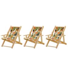 Conjunto 3 Cadeiras Espreguiçadeira Dobrável Infantil Madeira Maciça Natural com Tecido Tucano