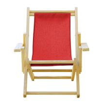 Conjunto 3 Cadeiras Espreguiçadeira Dobrável Infantil Madeira Maciça Natural com Tecido Vermelho