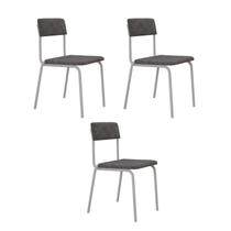 Conjunto 3 Cadeiras Estofadas Fixa Empilhável Fit Cinza/Névoa Prata/Branco Fosco Conjunto 3 Cadeiras Estofadas Fixa Empilhável Fit Cinza/Névoa Prata/Branco Fosco