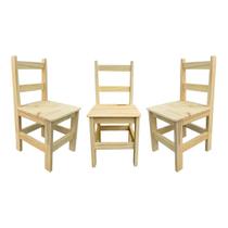 Conjunto 3 Cadeiras Infantis Madeira Maciça Natural Pinus Resistente Criança Refeição Desenho Quarto Casa