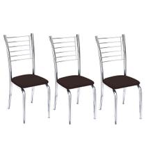 Conjunto 3 cadeiras Ipanema cromada para cozinha-Assento sintético Marrom-Gat Magazine