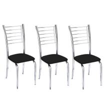 Conjunto 3 cadeiras Ipanema cromada para cozinha-Assento sintético preto-Gat Magazine