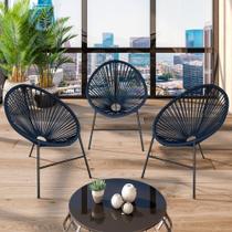 Conjunto 3 Cadeiras para Area Externa Acapulco em Aço Carbono e Corda Náutica