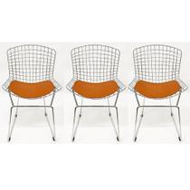 Conjunto 3 Cadeiras para cozinha Bertoia Cromada assento cor cobre aço maciço