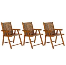 Conjunto 3 Cadeiras Praia Dobrável em Madeira Envernizada Mel com Tecido