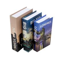 Conjunto 3 Caixas Livro Decorativo New York Big Ben Londres - FWB