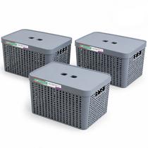 Conjunto 3 Caixas Organizadora Cesto Cinza 17L Resistente Conjunto 3 Caixas Organizadora Cesto Cinza 17L Resistente
