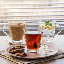 Conjunto 3 Canecas Vidro Murlin 265ml Transparente Café Chá Mesa Elegante Resistentes
