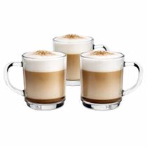 Conjunto 3 Canecas Vidro para Café, Chá, Cappuccino e Chocolate 250ml Jogo 3 xicaras de vidro para café da manhã com Alça Ergonômica
