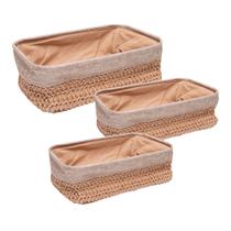 Conjunto 3 Cestas Retangulares com Forro em Tecido Duna Natural Papel - Wolff Conjunto 3 Cestas Retangulares com Forro em Tecido Duna Natural Papel - Wolff