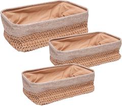 Conjunto 3 Cestas Retangulares com Forro em Tecido Duna Natural - Wolff