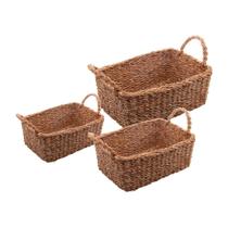 Conjunto 3 Cestas Retangulares de Fibra Natural com Alça Conjunto 3 Cestas Retangulares de Fibra Natural com Alça