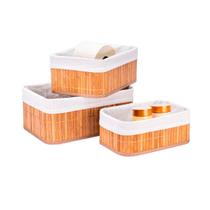 Conjunto 3 Cestos de Bambu Caixa Organizadora Multiuso Armário Cozinha Roupa Banheiro Resistente Decoração Tecido Conjunto 3 Cestos de Bambu Caixa Organizadora Multiuso Armário Cozinha Roupa Banheiro Resistente Decoração Tecido