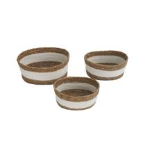 Conjunto 3 Cestos Decorativos em Fibra Vegetal e Algodão Branco QJ3002 BTC