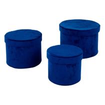 Conjunto 3 Cestos Decorativos em Veludo Azul QL0057 BTC Conjunto 3 Cestos Decorativos em Veludo Azul QL0057 BTC