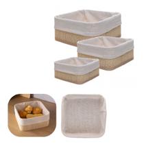Conjunto 3 Cestos em Bambu Tecido Cozy Natural Removível Mesa Posta, Banheiro e Pão Lyor