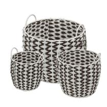 Conjunto 3 Cestos Organizadores Nido Or Design em Fibra Natural Branco e Marrom