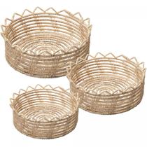 Conjunto 3 Cestos Redondos de Fibra Natural Flor Palm Conjunto 3 Cestos Redondos de Fibra Natural Flor Palm
