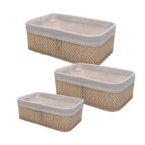 Conjunto 3 Cestos Retangulares de Bambu com Forro em Tecido Cozy Lyor Conjunto 3 Cestos Retangulares de Bambu com Forro em Tecido Cozy Lyor