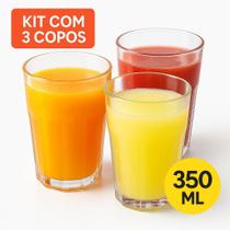 Conjunto 3 Copos de Vidro Trevi 350ml Transparente Design Moderno Anatômico Resistente Elegante Água Suco Drink Mesa