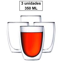 Conjunto 3 Copos Duplo de Vidro Copo Parede Dupla 350 ml Café Expresso Cerveja Chopp Chá Conjunto 3 Copos Duplo de Vidro Copo Parede Dupla 350 ml Café Expresso Cerveja Chopp Chá