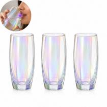 Conjunto 3 Copos Vidro 365Ml Furta Cor Jogo Florida Kit Elegante Moderno Resistente Drink Agua Suco