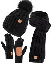 Conjunto 3 em 1 de inverno, gorro, cachecol e luvas para mulheres Winuesa