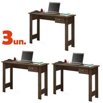 Conjunto 3 escrivaninha mesa office para escritório castanho castanho