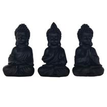 Conjunto 3 Esculturas Buda em Resina Preta 14cm NA3006 BTC