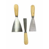 Conjunto 3 Espátulas Em Aço Inox e Cabo Em Madeira Conjunto 3 Espátulas Em Aço Inox e Cabo Em Madeira