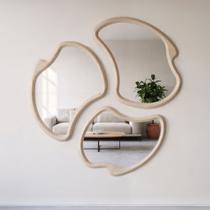 Conjunto 3 Espelhos Orgânicos Moldura em MDF Textura Pietra Miraggio