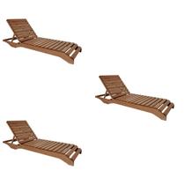 Conjunto 3 Espreguiçadeiras para Jardim em Madeira Maciça Chaise Long