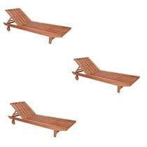 Conjunto 3 Espreguiçadeiras para Jardim em Madeira Maciça Maldivas Marrom