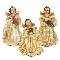 Conjunto 3 Estátuas De Natal Decorativa Em Resina Anjos Musicais Dourados 17,5cm - Gici Christmas