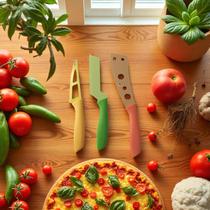 Conjunto 3 Facas Coloridas Para Pizza Lamina Antiaderente