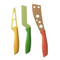 Conjunto 3 Facas Coloridas Para Queijo Lamina Antiaderente