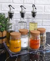 Conjunto 3 Galheteiros 250ml, 4 Potes 200ml, Bandeja em Acrílico e cartela de temperos