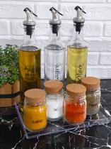 Conjunto 3 Galheteiros 525ml, 4 Potes 200ml, Bandeja em Acrílico e cartela de temperos