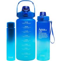 Conjunto 3 Garrafas Squeeze de Policarbonato Degradê Azul Lyor