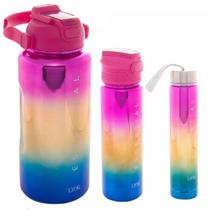 Conjunto 3 Garrafas Squeeze Metalizado Rosa Conjunto 3 Garrafas Squeeze Metalizado Rosa